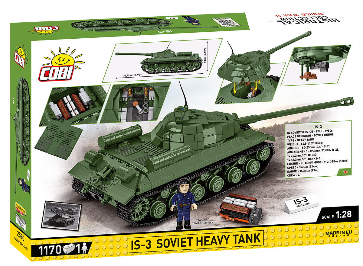 IS-3 Soviet brick tank model - COBI-2590 - 1170 bricks - 1:28 scale