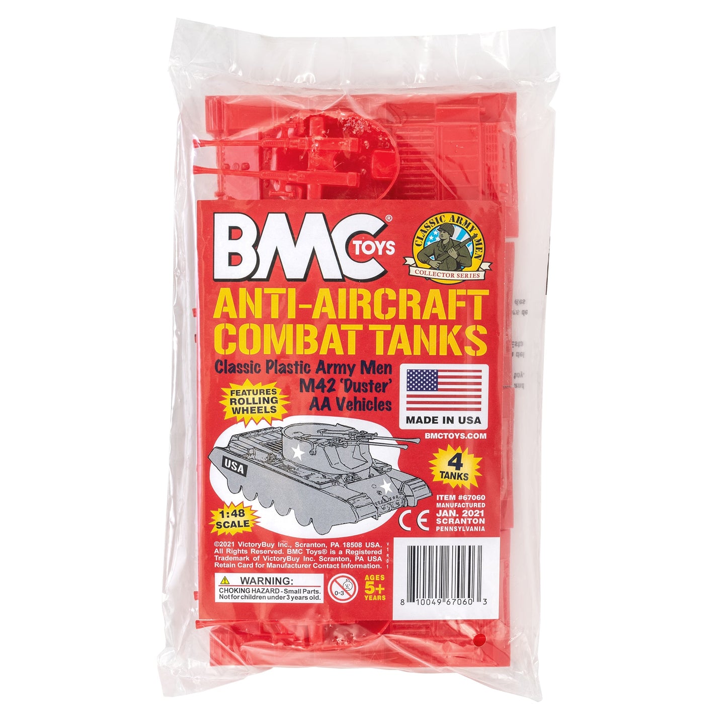 BMC Classic Payton Anti-Aircraft Tanks - 4pc Red Plastic Army Men Vehicles