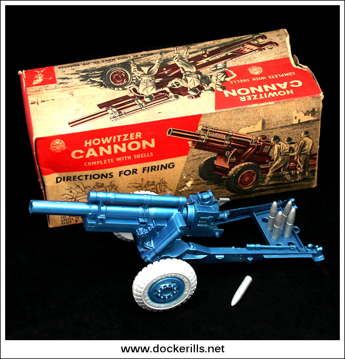 Howitzer Cannon, Louis Marx & Co., Ltd. Great Britain. Vintage, 1960's, toy Cannon.