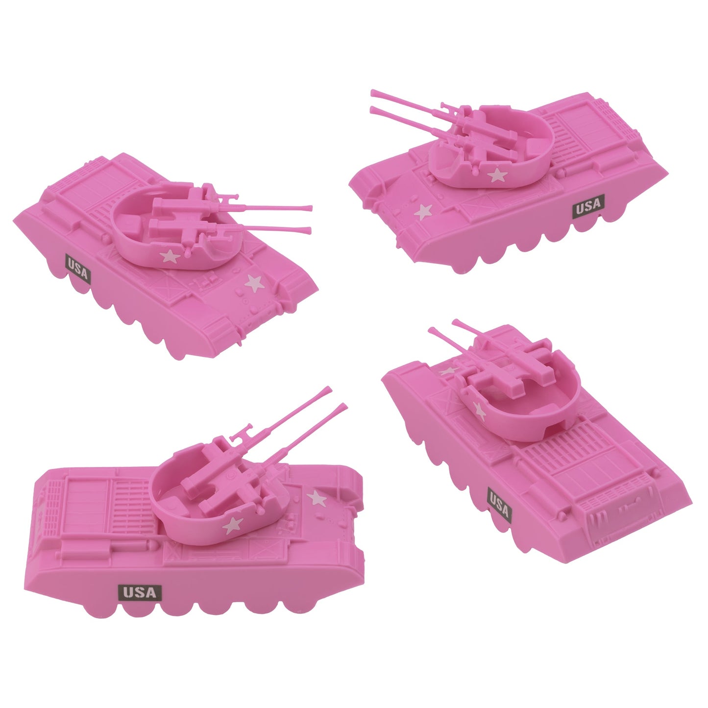 BMC Classic Payton Anti-Aircraft Tanks - 4pc Pink Plastic Army Men Vehicles