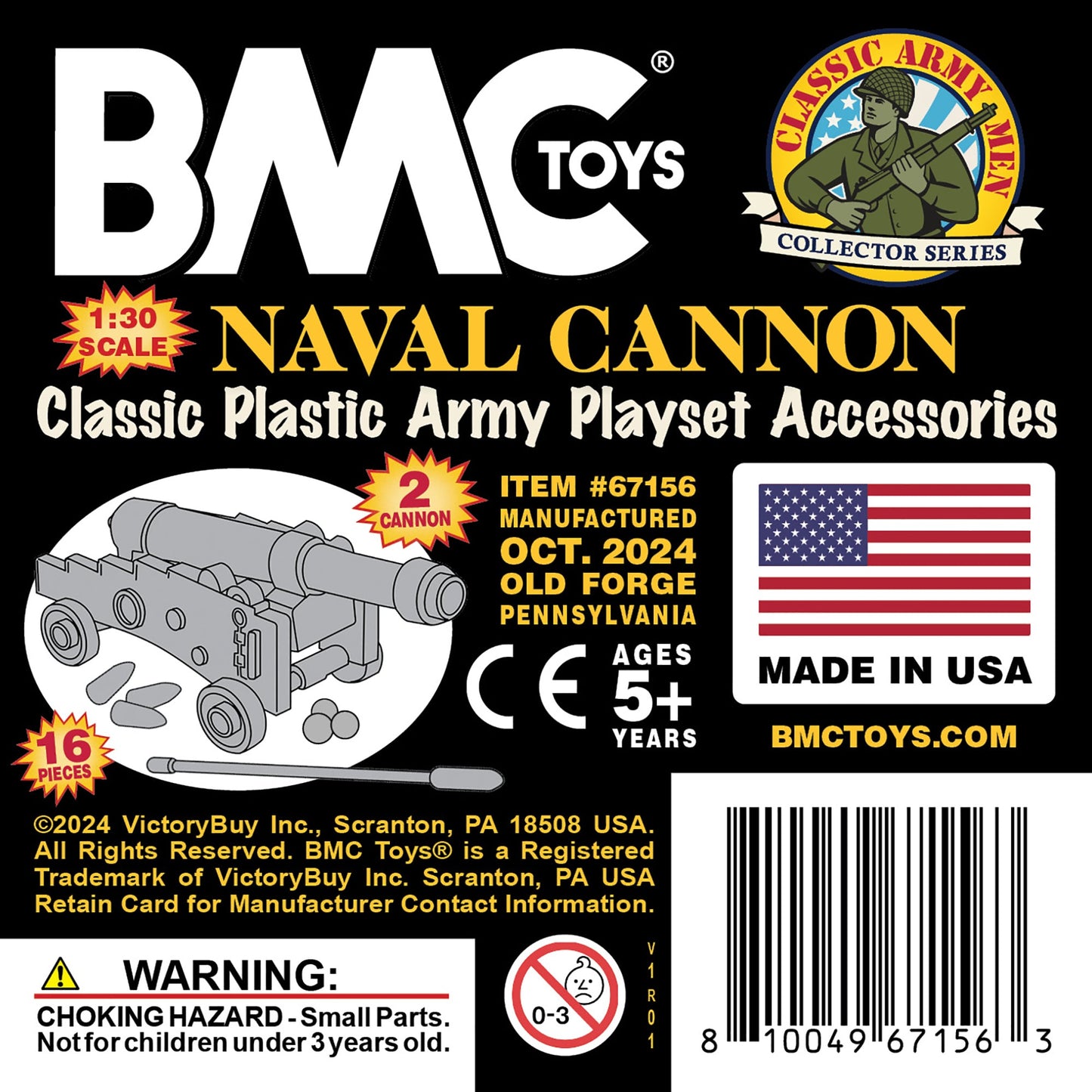 BMC Classic Naval Cannon Artillery Black & Bronze Plastic Army Men Accessories