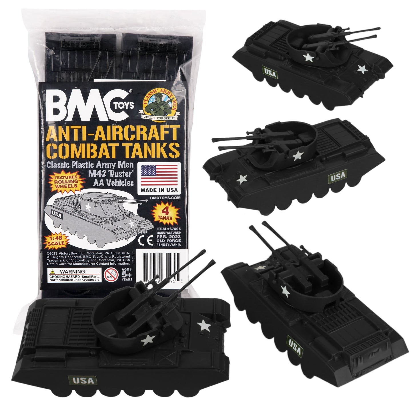 BMC Classic Payton Anti-Aircraft Tanks - 4pc Black Plastic Army Men Vehicles