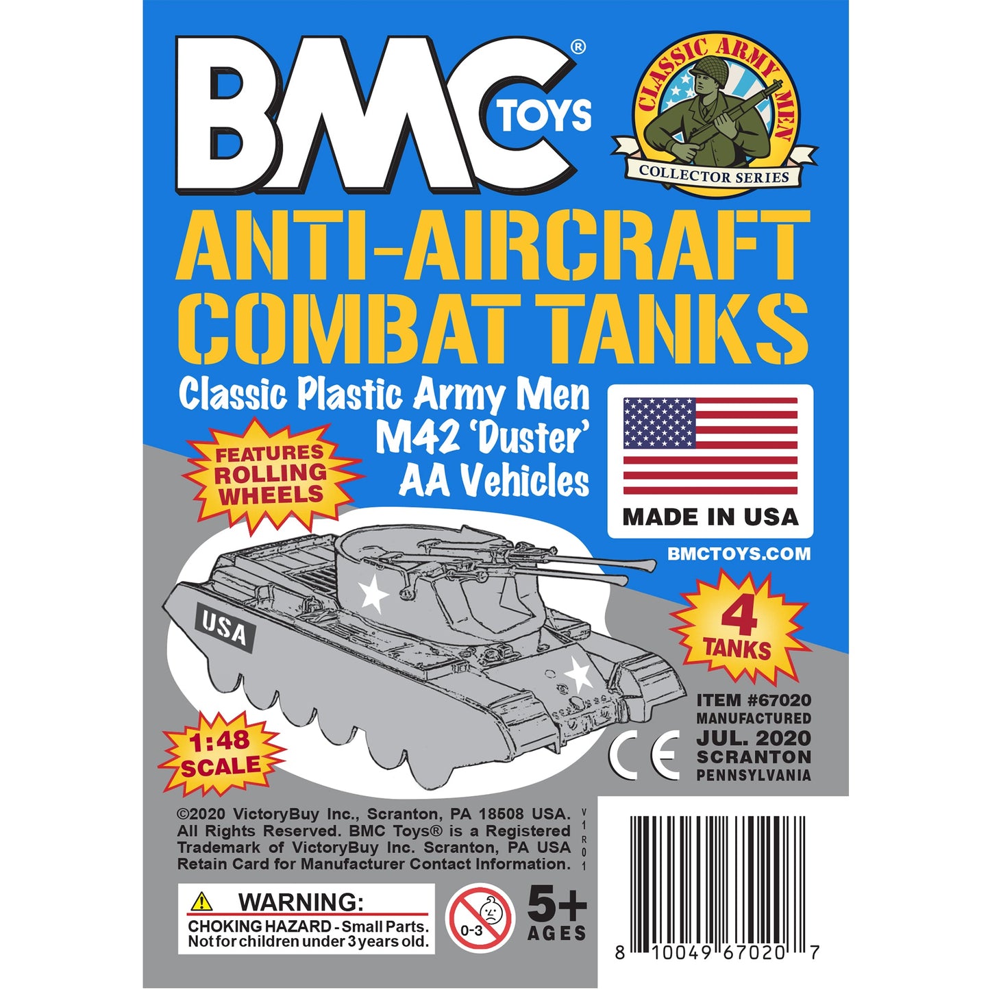 BMC Classic Payton Anti-Aircraft Tanks 4pc Blue & Gray Plastic Army Men Vehicles