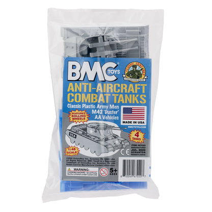 BMC Classic Payton Anti-Aircraft Tanks 4pc Blue & Gray Plastic Army Men Vehicles