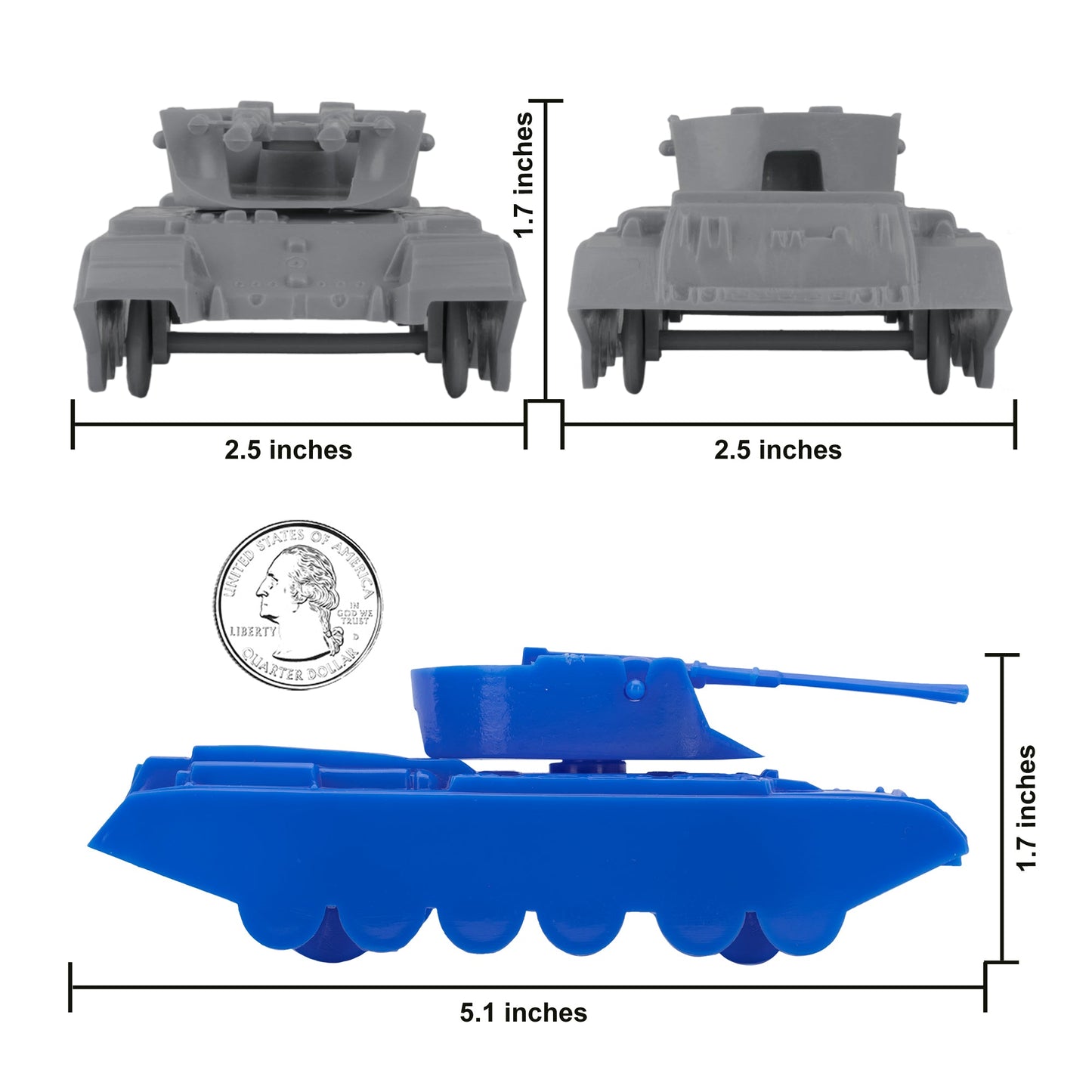 BMC Classic Payton Anti-Aircraft Tanks 4pc Blue & Gray Plastic Army Men Vehicles