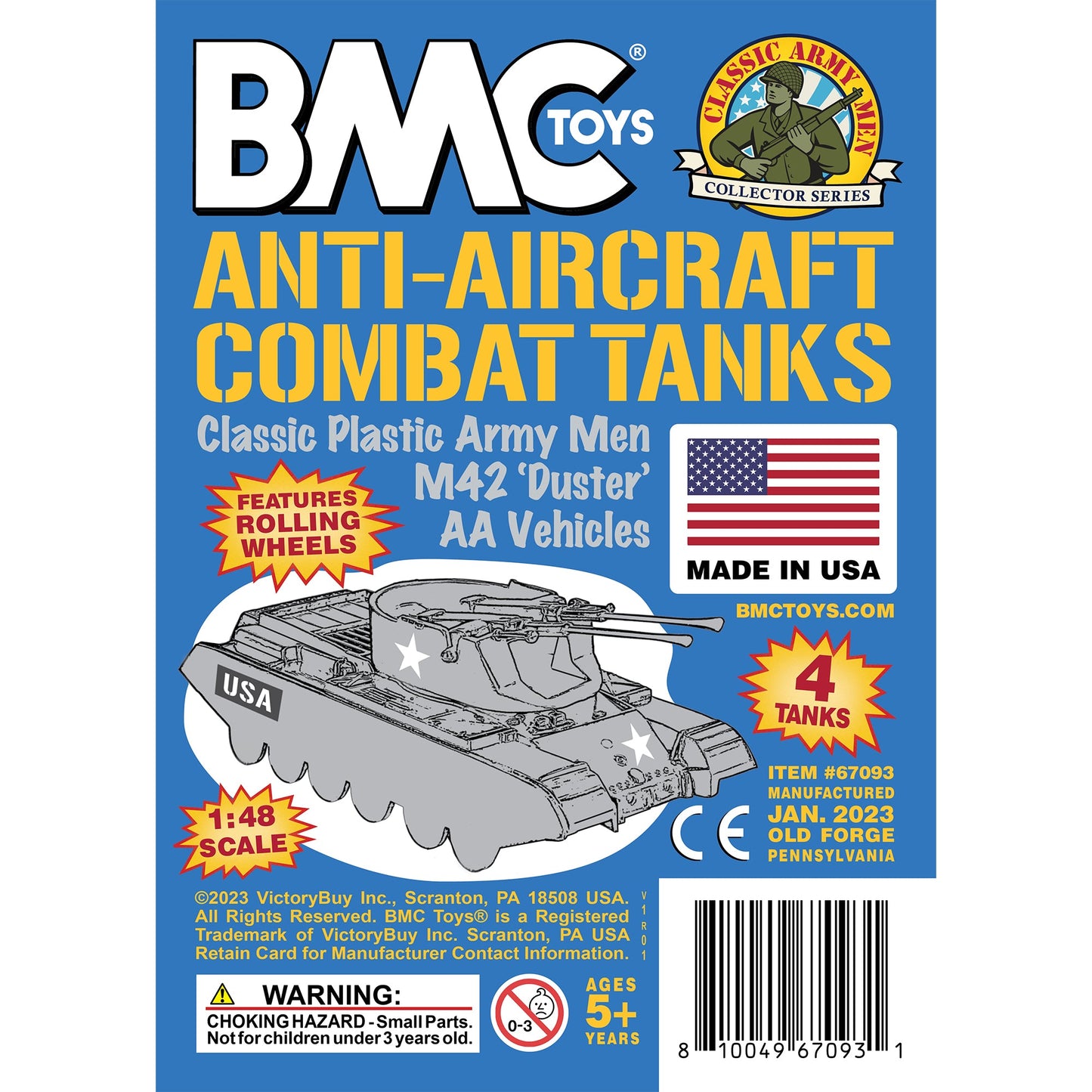 BMC Classic Payton Anti-Aircraft Tanks - 4pc Blue Plastic Army Men Vehicles