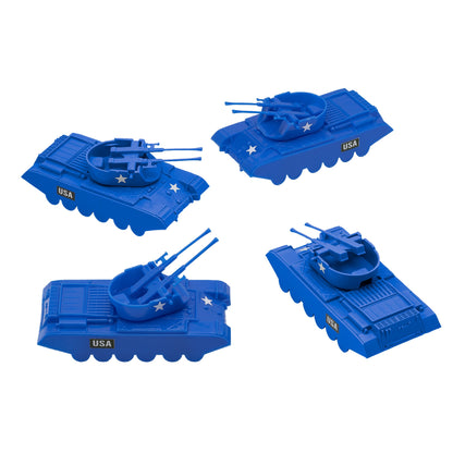 BMC Classic Payton Anti-Aircraft Tanks - 4pc Blue Plastic Army Men Vehicles