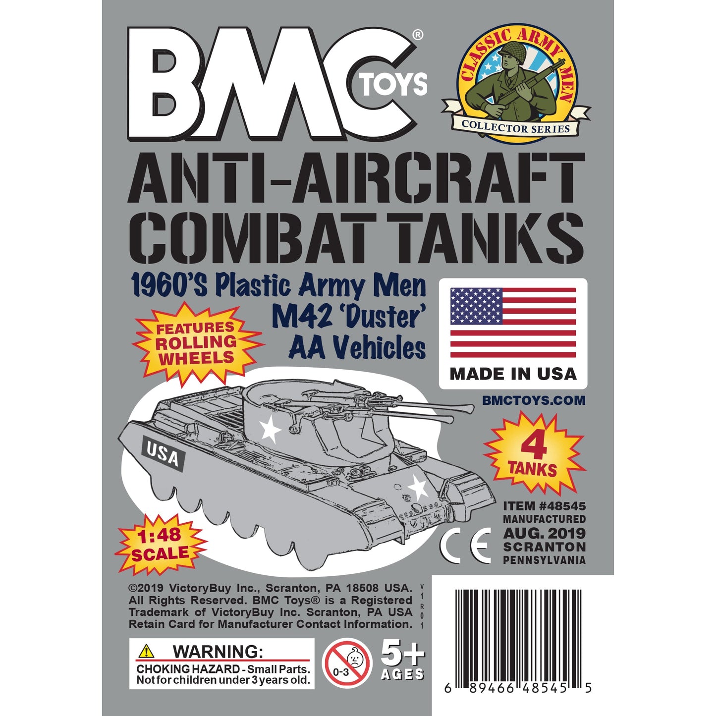 BMC Classic Payton Anti-Aircraft Tanks - 4pc Gray Plastic Army Men Vehicles