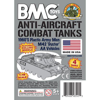 BMC Classic Payton Anti-Aircraft Tanks - 4pc Gray Plastic Army Men Vehicles