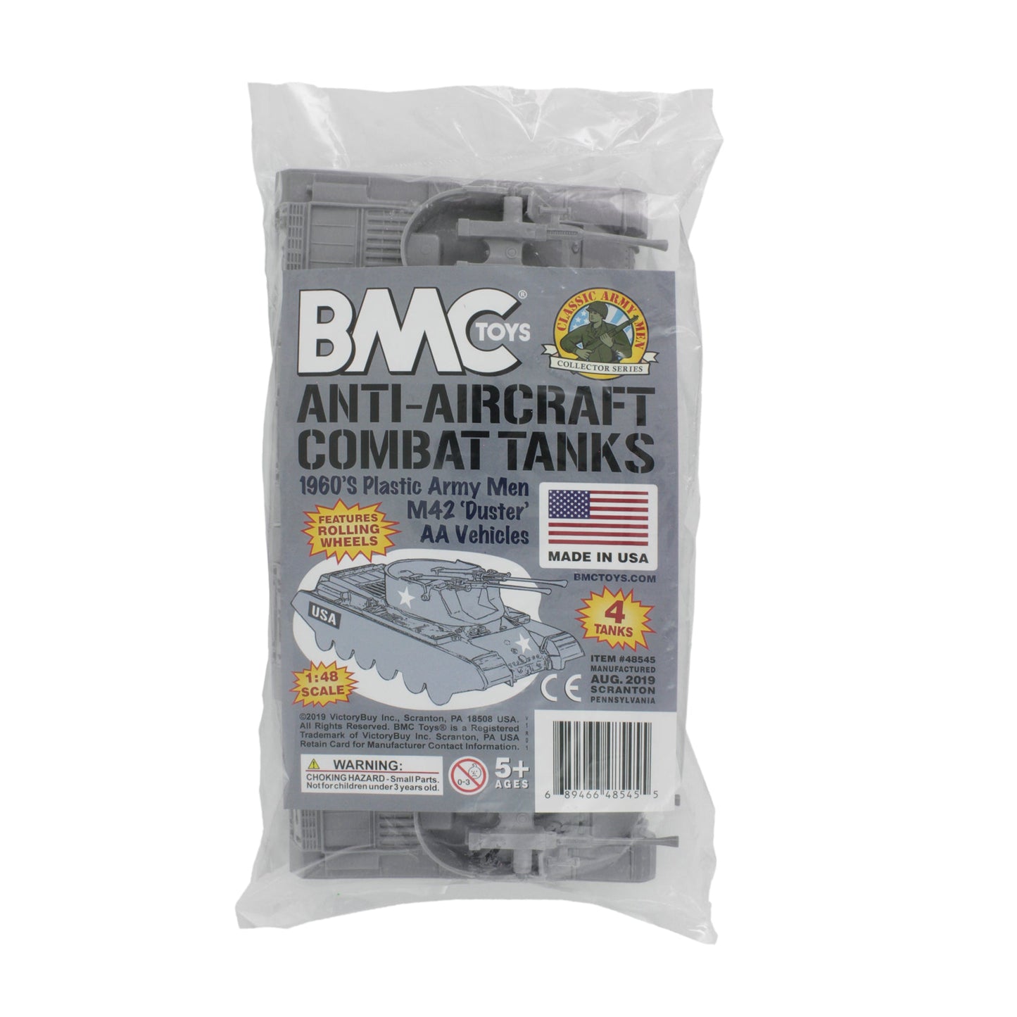 BMC Classic Payton Anti-Aircraft Tanks - 4pc Gray Plastic Army Men Vehicles