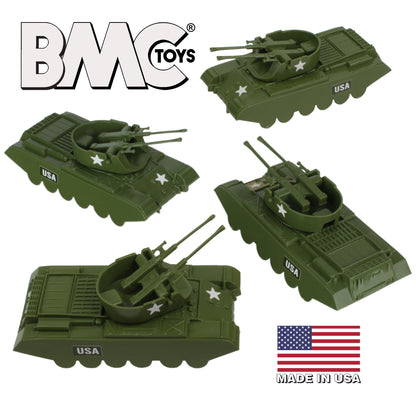 BMC Classic Payton Anti-Aircraft Tanks 4pc OD Plastic Army Men Vehicles USA Made