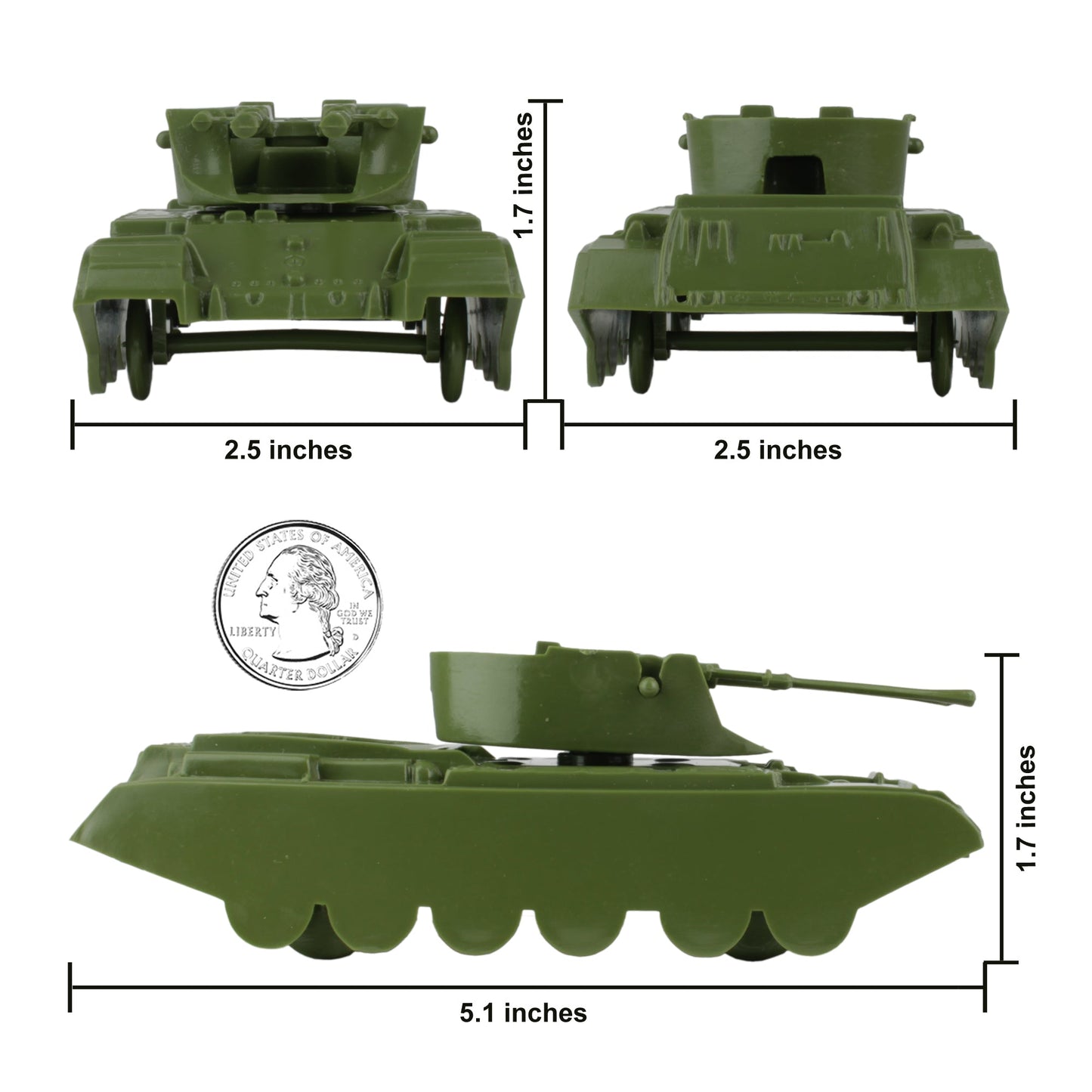 BMC Classic Payton Anti-Aircraft Tanks 4pc OD Plastic Army Men Vehicles USA Made