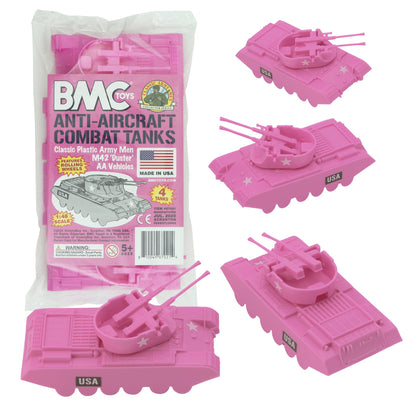 BMC Classic Payton Anti-Aircraft Tanks - 4pc Pink Plastic Army Men Vehicles