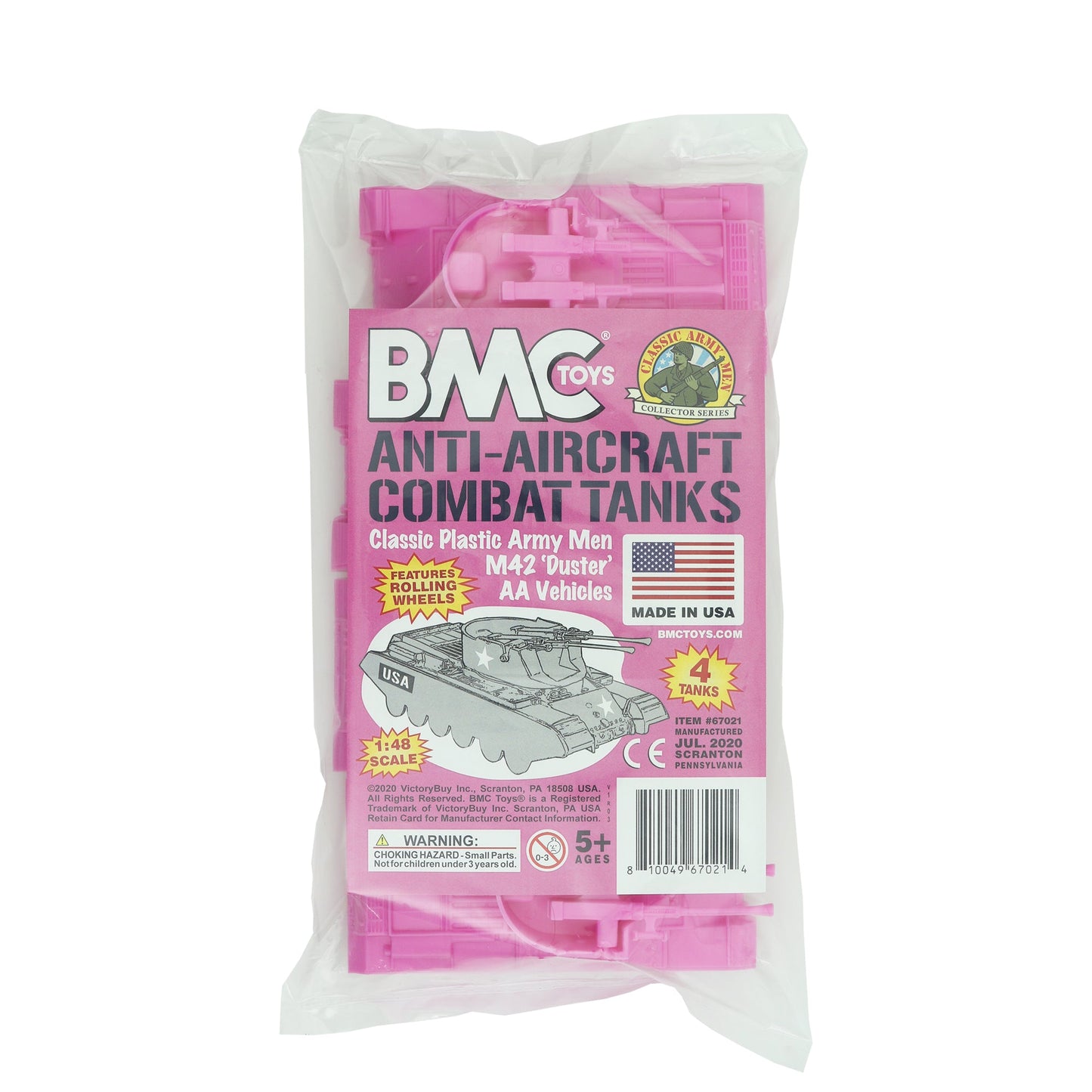 BMC Classic Payton Anti-Aircraft Tanks - 4pc Pink Plastic Army Men Vehicles