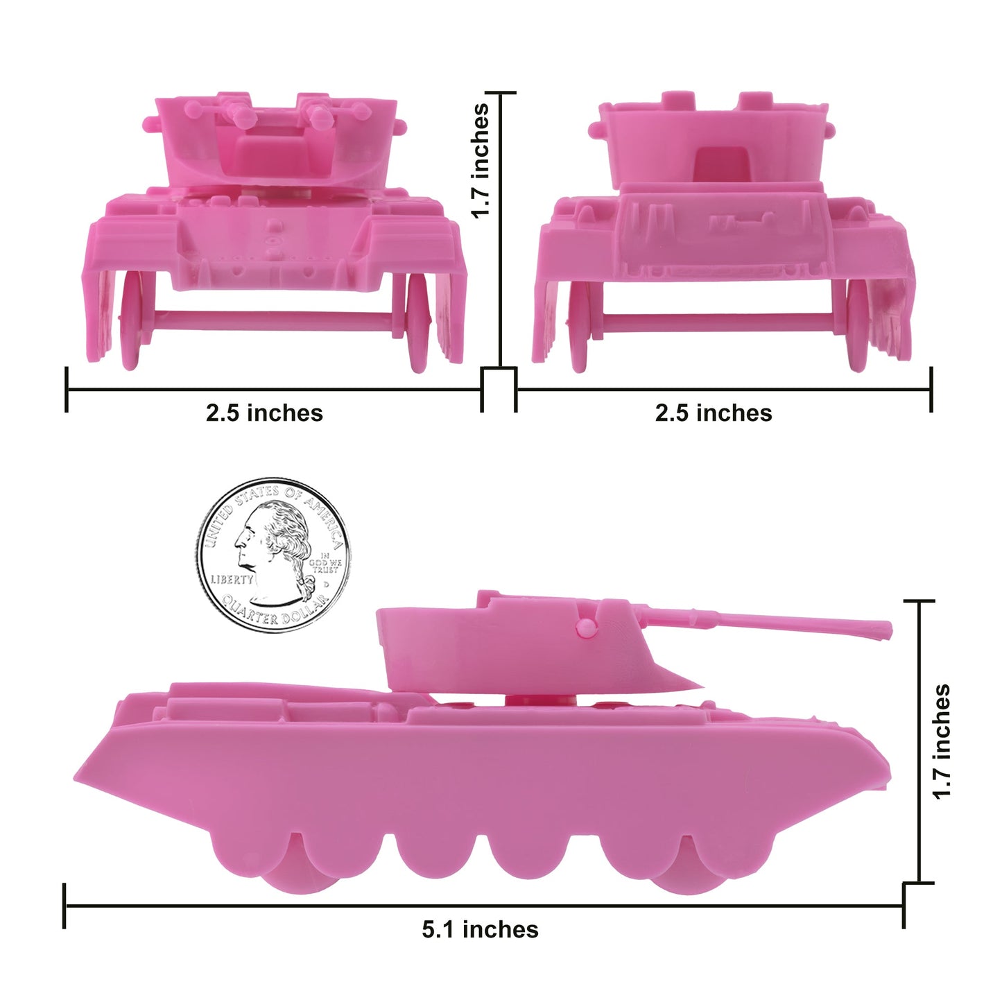 BMC Classic Payton Anti-Aircraft Tanks - 4pc Pink Plastic Army Men Vehicles