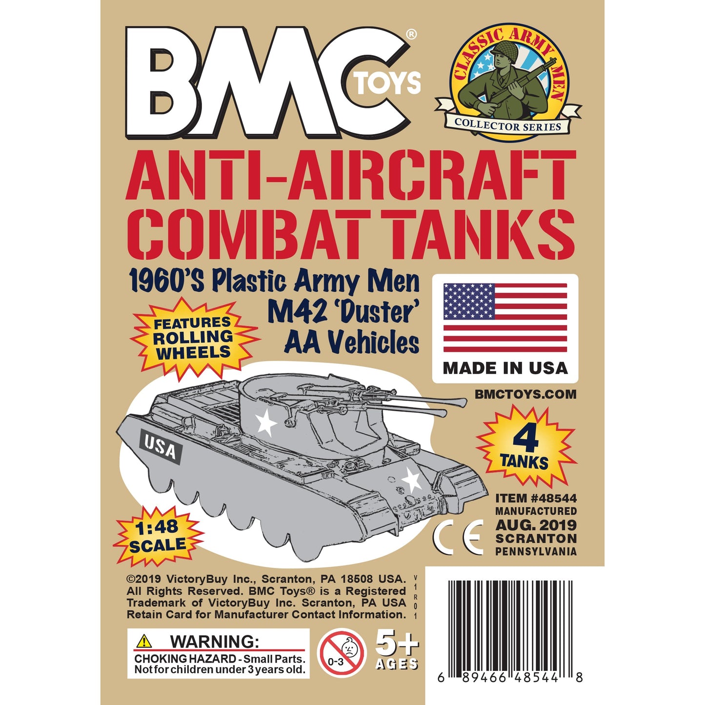 BMC Classic Payton Anti-Aircraft Tanks 4pc Tan Plastic Army Men Vehicles US Made