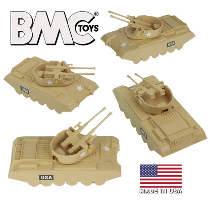 BMC Classic Payton Anti-Aircraft Tanks 4pc Tan Plastic Army Men Vehicles US Made