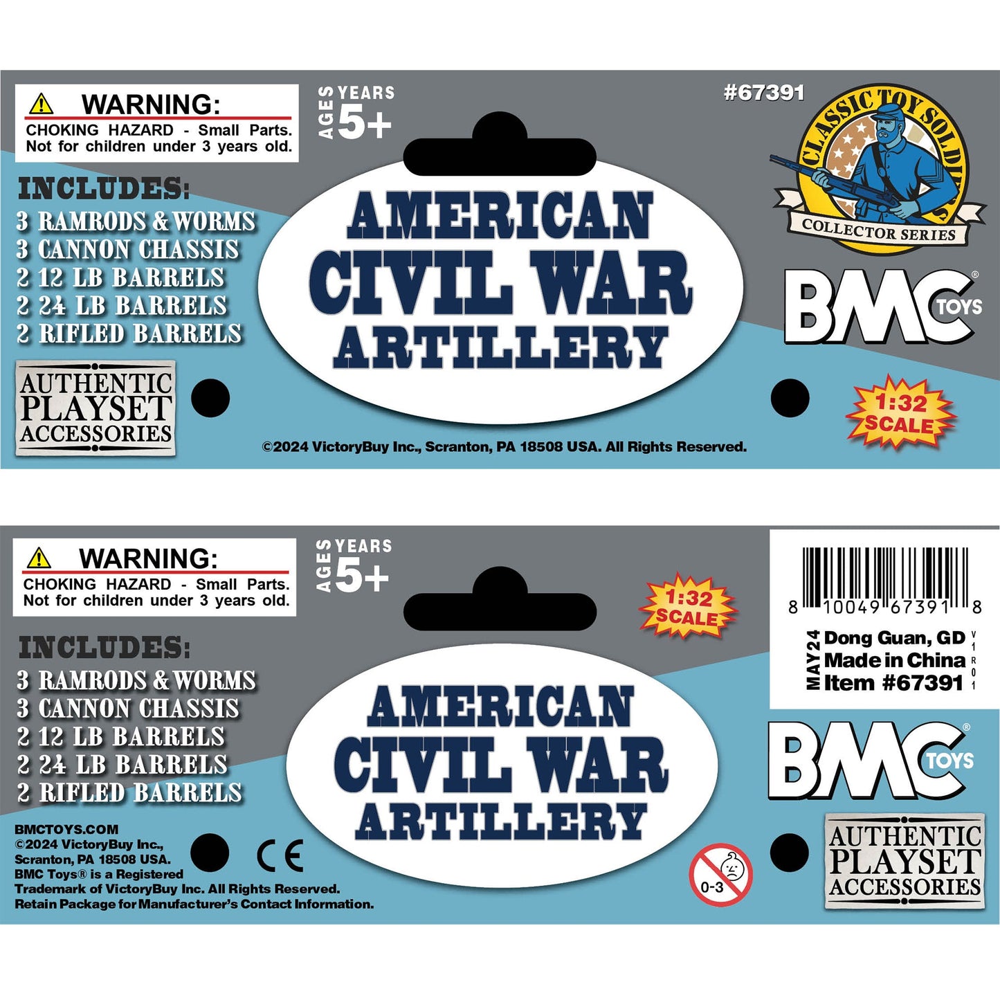 BMC CTS American Civil War 3 Cannon - Miniature Artillery 15pc Plastic Playset