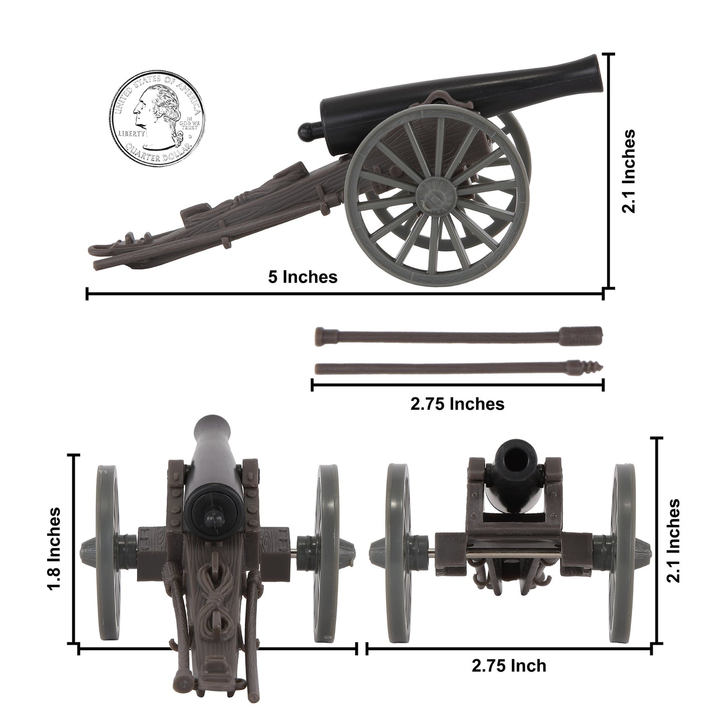 BMC CTS American Civil War 3 Cannon - Miniature Artillery 15pc Plastic Playset