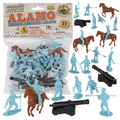 BMC CTS Alamo Mexican Artillery - 25pc Powder Blue Plastic Figures Cannon Horses