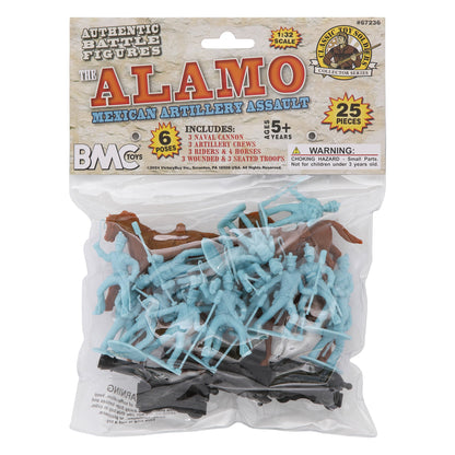 BMC CTS Alamo Mexican Artillery - 25pc Powder Blue Plastic Figures Cannon Horses