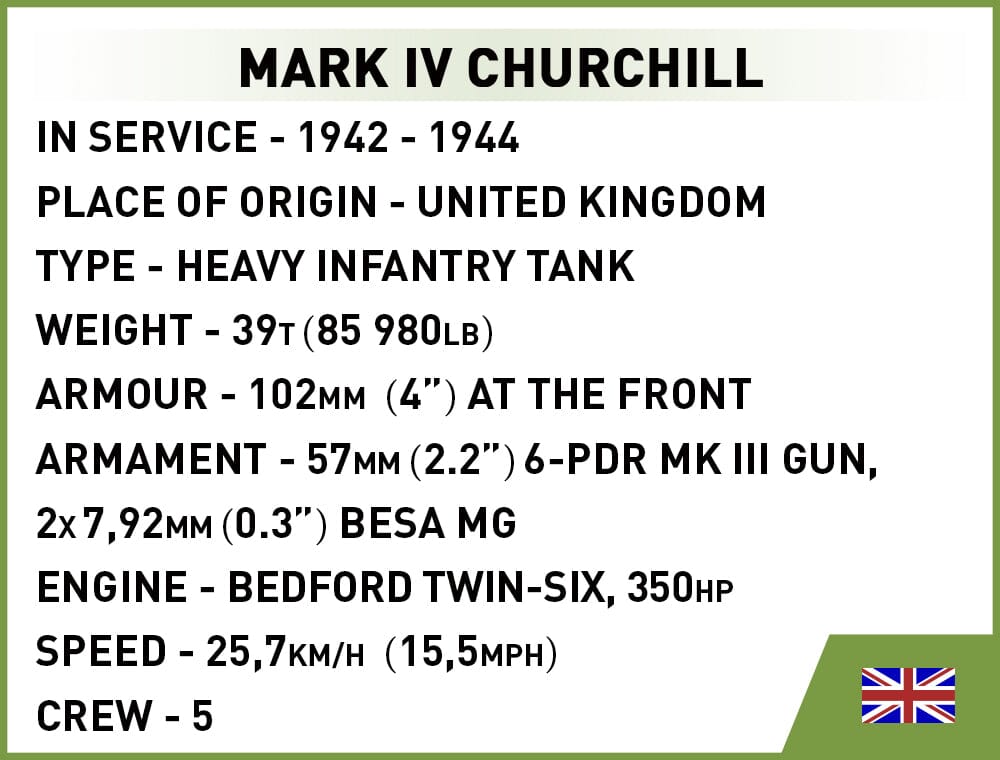 Churchill MK.IV brick tank model - COBI 3128 - 668 bricks