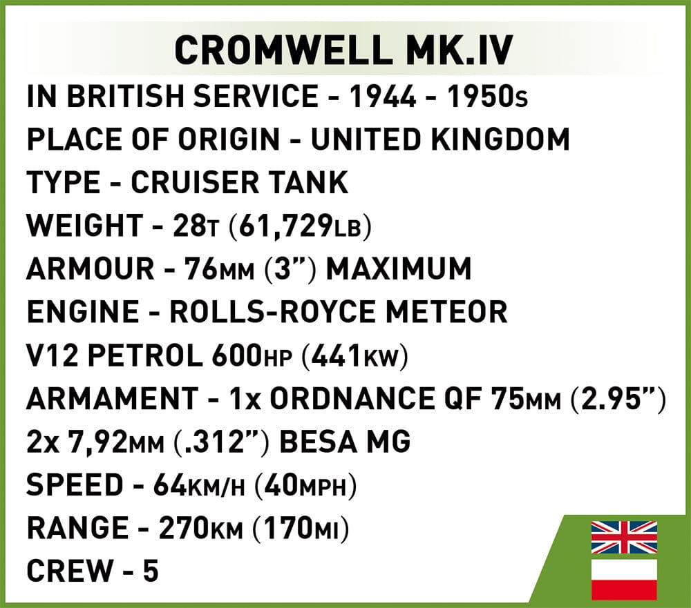 Cromwell MK.IV 'Hela' tank brick model - COBI 2269 - 544 bricks