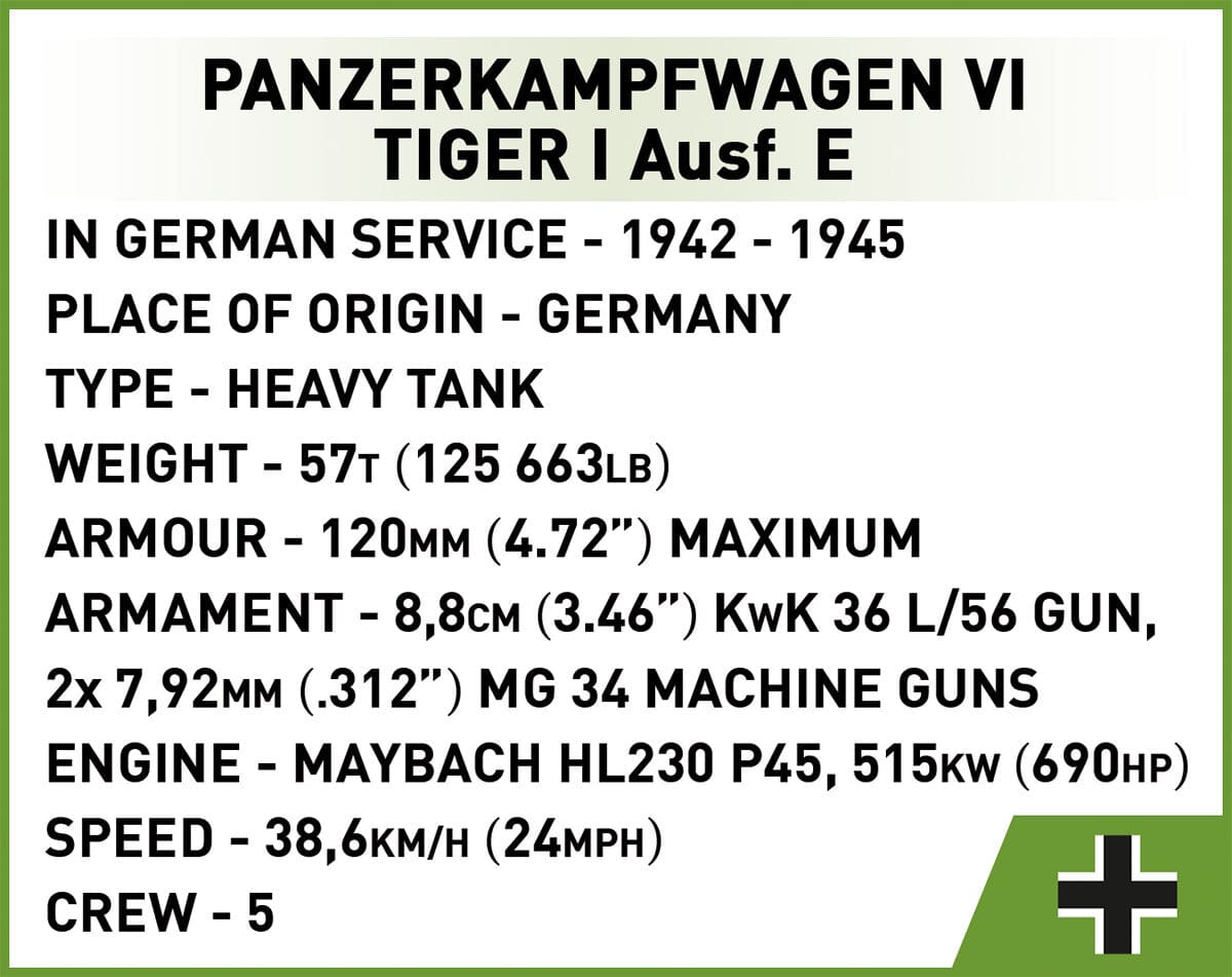 Executive Edition Panzerkampfwagen VI Tiger Ausf. E. tank brick model - COBI 2587 - 1207 bricks