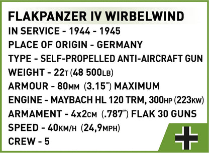 Flakpanzer IV Wirbelwind brick anti-aircraft gun model - COBI-2593 - 1195 bricks - Executive Edition