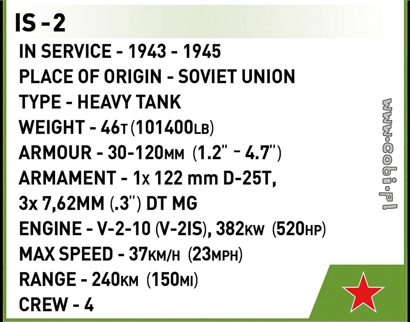 IS-2 brick tank model - COBI 2578 - 1051 bricks