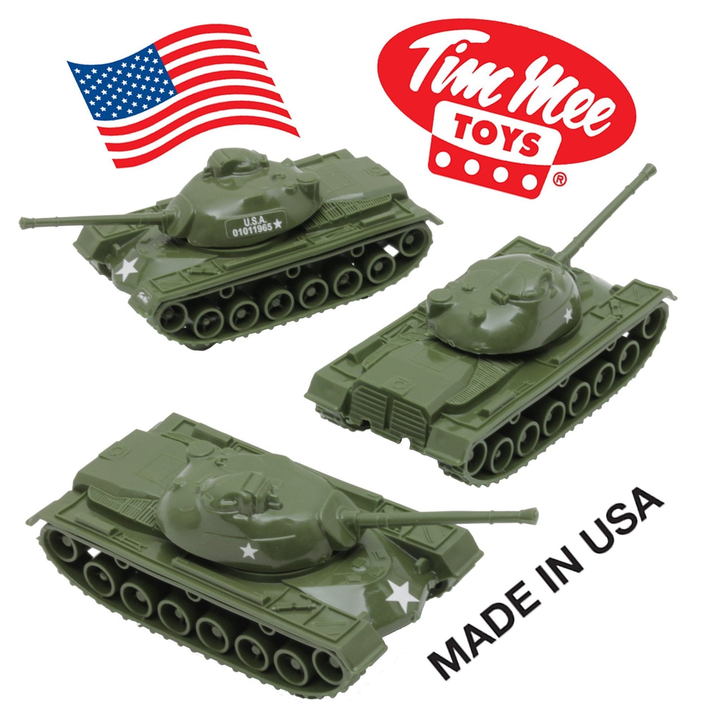 TimMee Toy TANKS for Plastic Army Men: Olive Green WW2 3pc - Made in USA