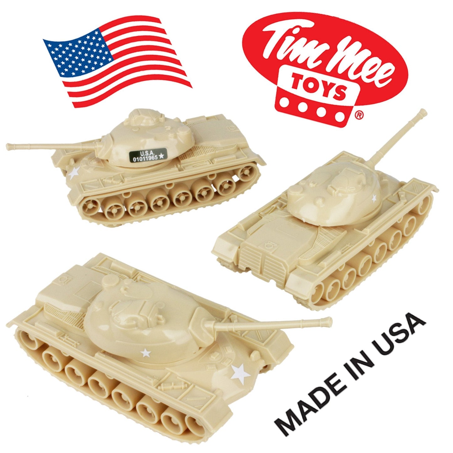 TimMee Toy TANKS for Plastic Army Men - Desert Tan WW2 3pc - Made in USA