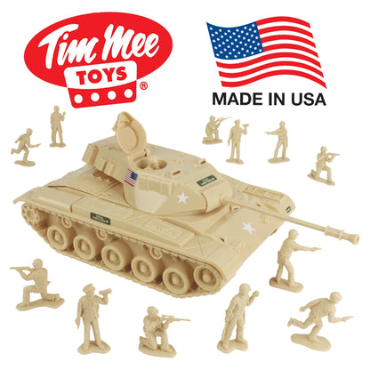 Tim Mee Toy Walker Bulldog TANK Playset- Desert Tan 13pc - Made in USA