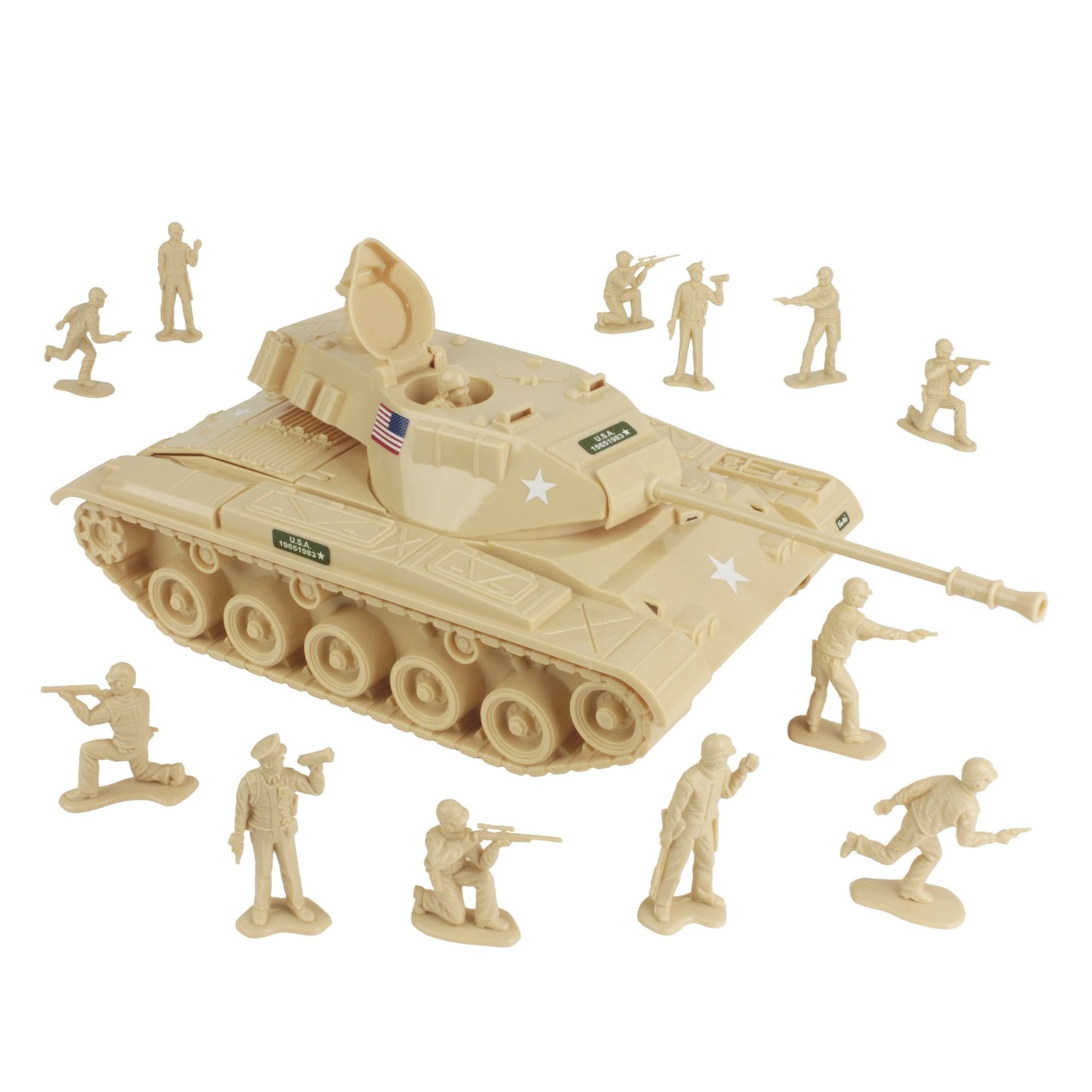 Tim Mee Toy Walker Bulldog TANK Playset- Desert Tan 13pc - Made in USA