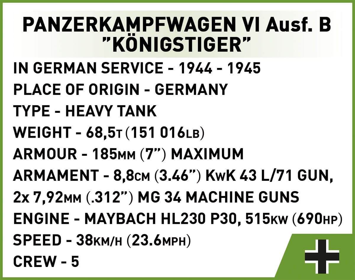 Panzer VI Ausf. B "Konigstiger" tank brick model - COBI 3113 - 802 bricks