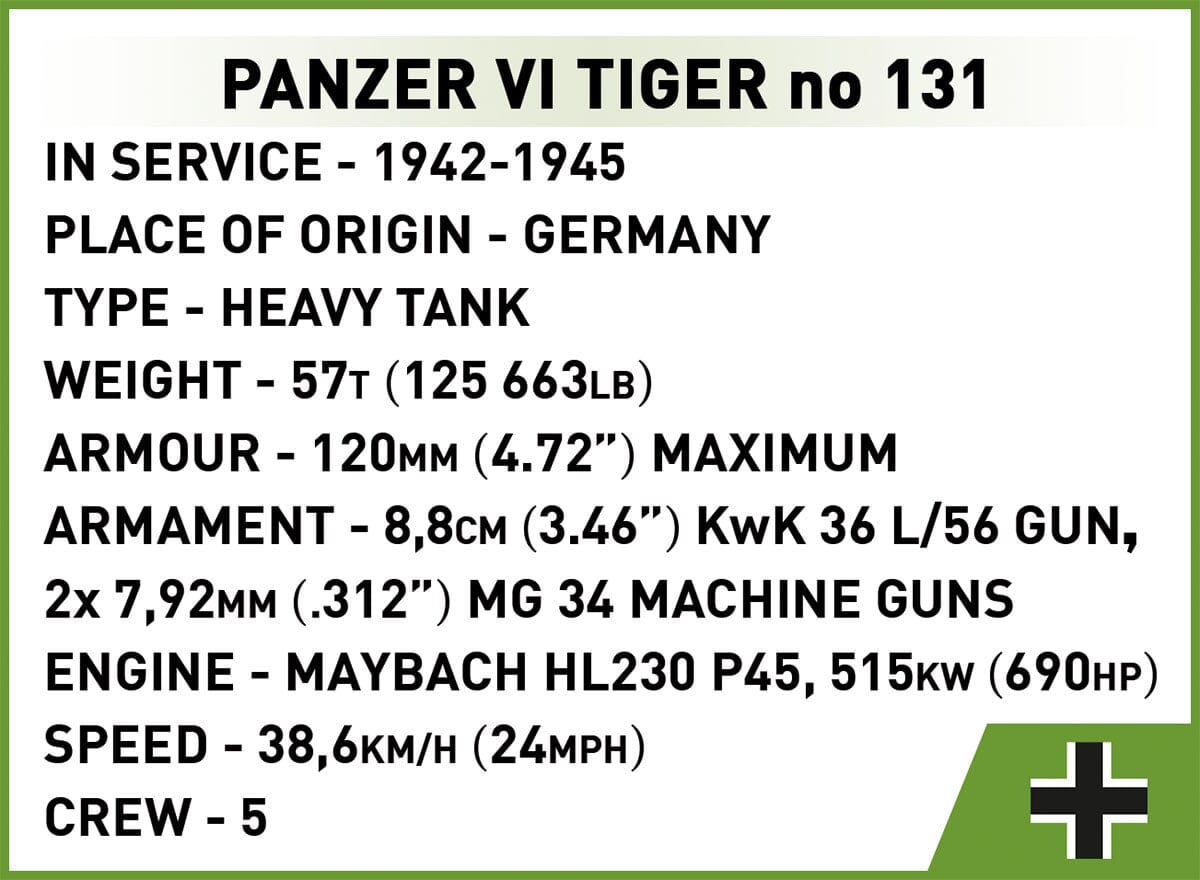 Panzer VI Tiger No. 131 The Tank Museum brick tank model - COBI 3123 - 898 bricks