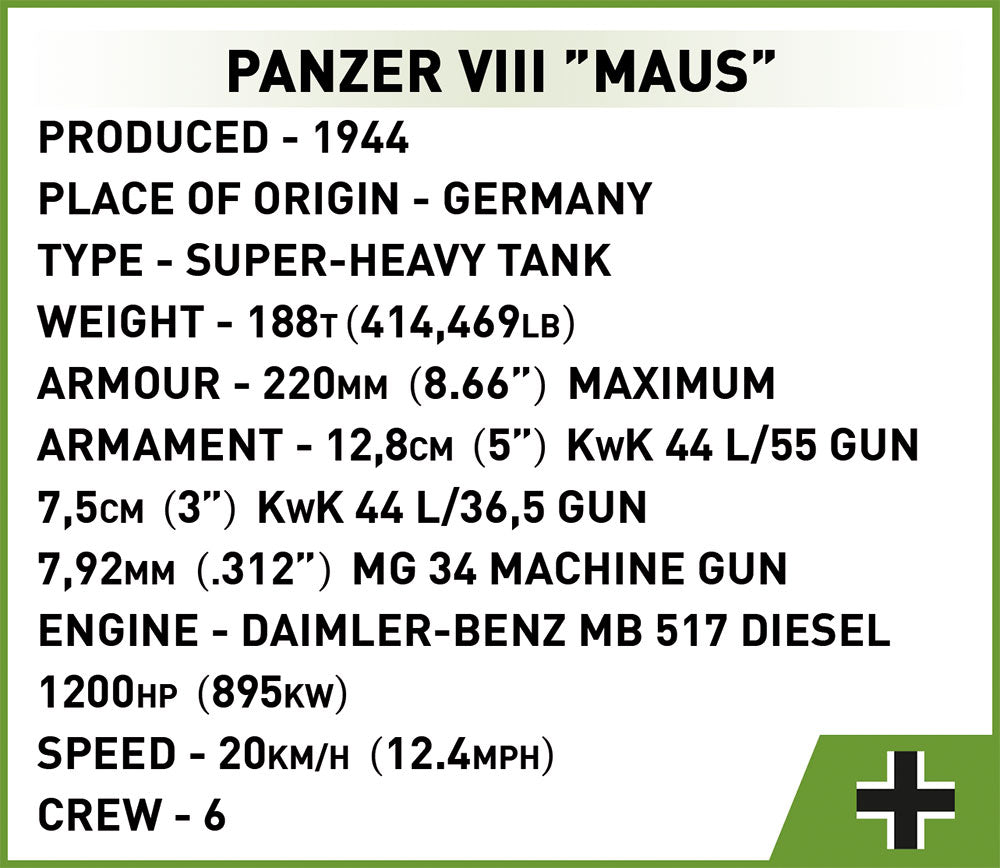 Panzer VIII MAUS brick tank model - COBI 2559 - 1605 bricks