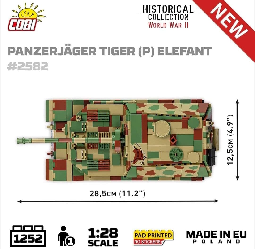 Panzerjager Tiger (P) Elefant (Sd.Kfz. 184)1944 brick tank model - COBI-2582 - 1252 bricks