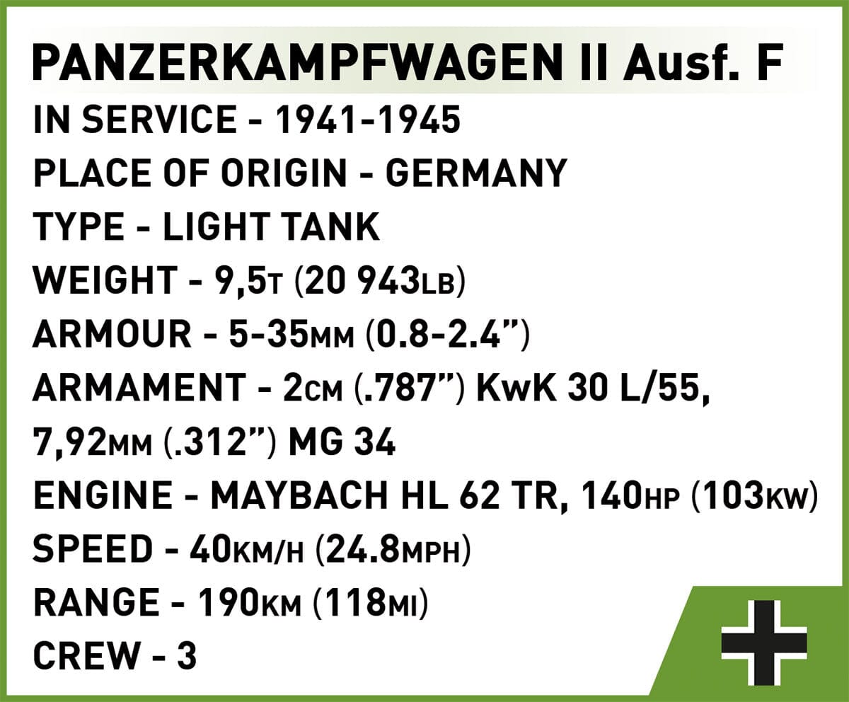 Panzerkampfwagen II Ausf. F brick tank model - COBI 2597 - 812 bricks