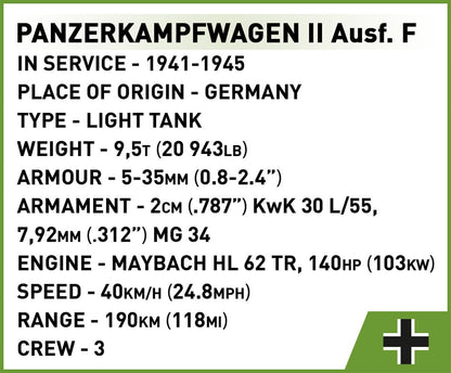 Panzerkampfwagen II Ausf. F brick tank model - COBI 2597 - 812 bricks