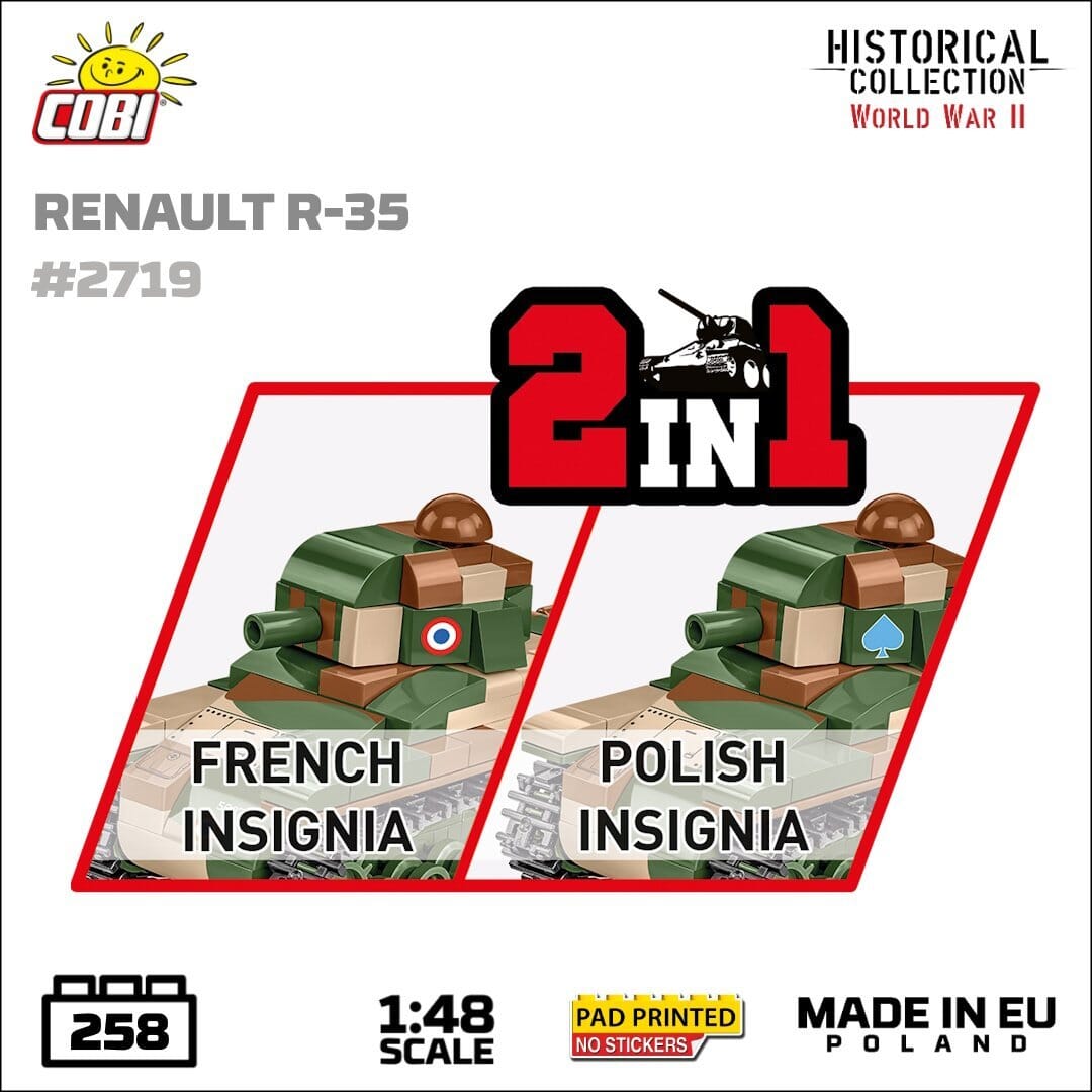 Renault R35 brick tank model - COBI 2719 - 258 bricks