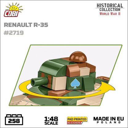 Renault R35 brick tank model - COBI 2719 - 258 bricks