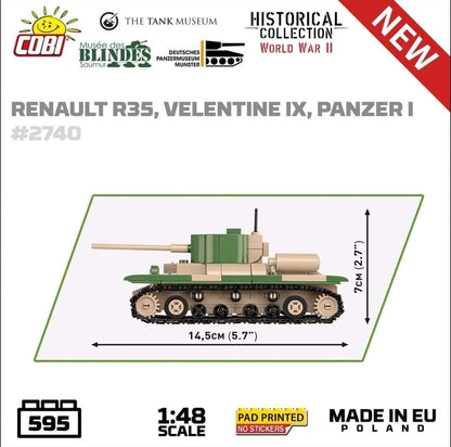 Renault R35, Valentine IX, Panzer I Museum 3-pack brick model set - COBI 2740 - 620 bricks