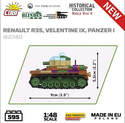 Renault R35, Valentine IX, Panzer I Museum 3-pack brick model set - COBI 2740 - 620 bricks