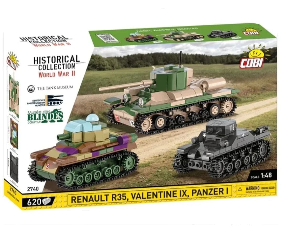 Renault R35, Valentine IX, Panzer I Museum 3-pack brick model set - COBI 2740 - 620 bricks