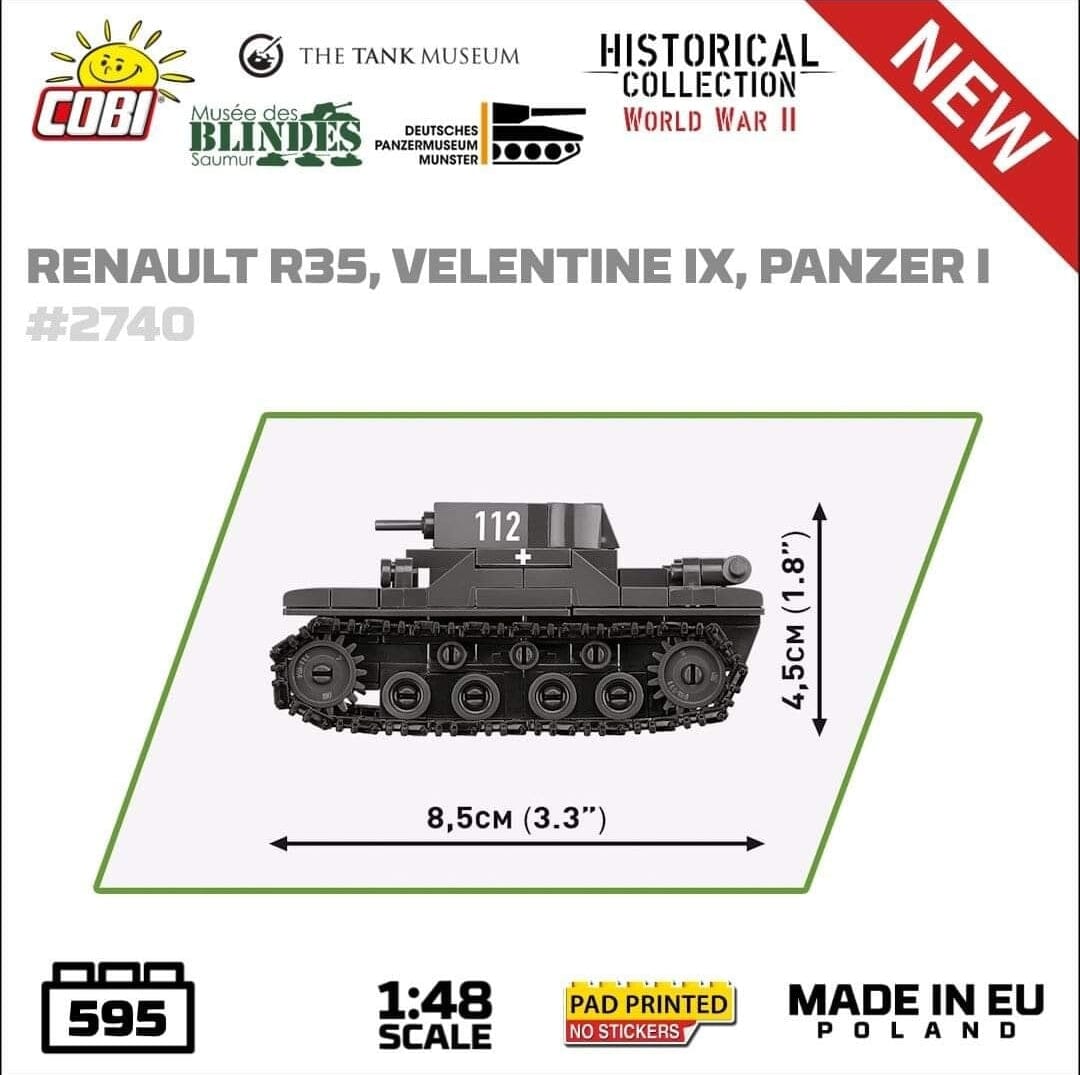 Renault R35, Valentine IX, Panzer I Museum 3-pack brick model set - COBI 2740 - 620 bricks