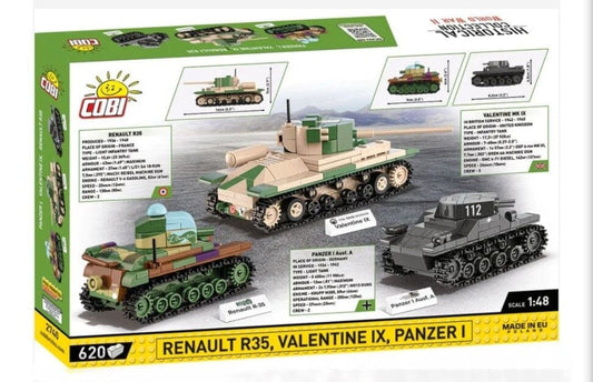 Renault R35, Valentine IX, Panzer I Museum 3-pack brick model set - COBI 2740 - 620 bricks