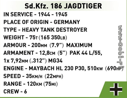 Sd.Kfz.186 Jagdtiger brick tank model - COBI-2580 - 1280 brick tank