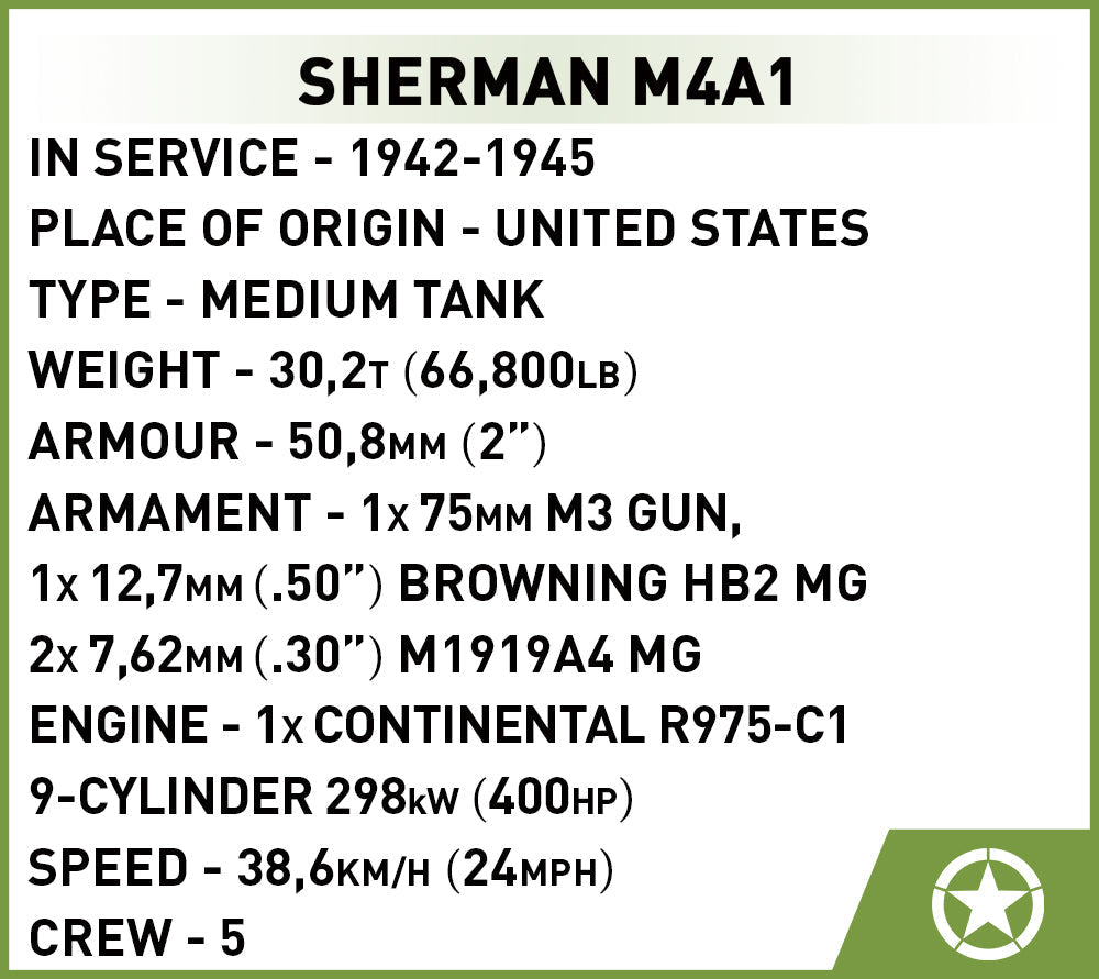 Sherman M4A1 brick tank model - COBI 2715 - 312 Bricks