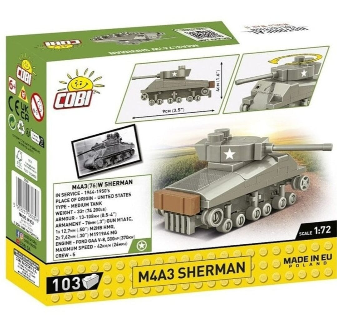 Sherman M4A3 brick tank model - COBI 3089 - 103 bricks